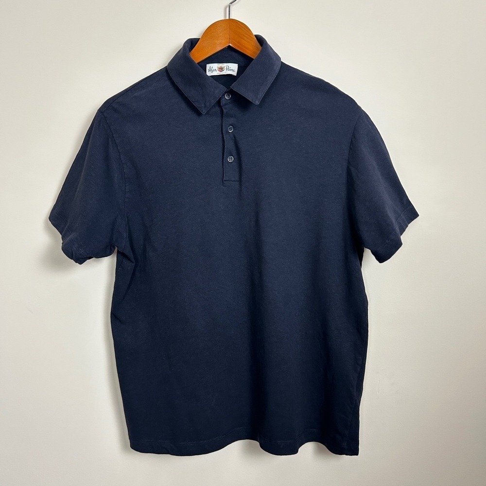 Alan Paine Navy Polo Cotton Linen Blend Summer Men's Shirt Size L